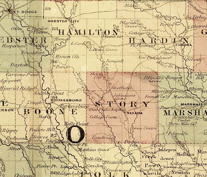 1864 Johnson Map of Iowa Ames History Museum